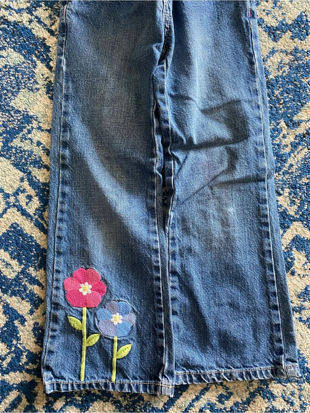 Gymboree Dark Blue Denim Jeans with Flower Appliqué